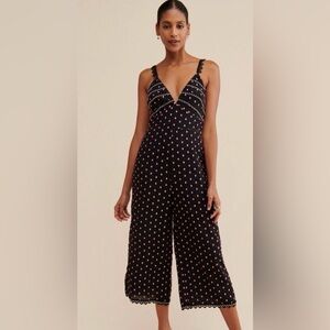Antropologie, La Maison Talulah, Black Jumpsuit with Pink Polka Dots